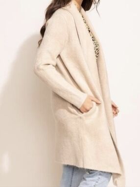 Open-Front Cream Longline Cardigan - Pink Martini
